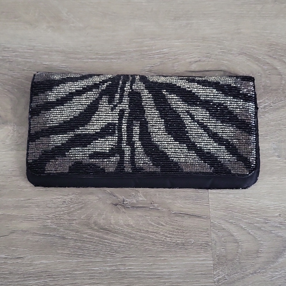 Neiman Marcus Vintage Beaded Zebra Pattern Clutch